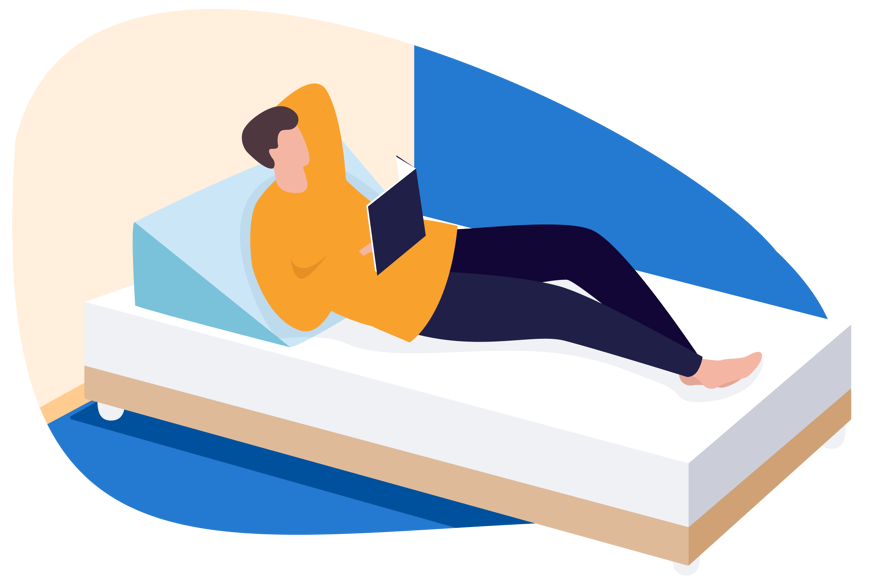 Man sleeping on a wedge pillow